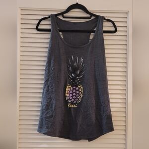 Grey Kauai Travel Pineapple Map Sleeveless Racerback Graphic Top